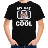 Bruine kat katten / poezen t-shirt my cat is serious cool zwart voor kinderen - thumbnail