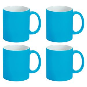 Luxe krijt koffiemok/beker - 4x - blauw - keramiek - met krijt te beschrijven - 350 ml - Eigen naam