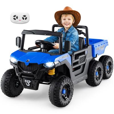 Elektrische Kiepwagen 24V Elektrische Auto met Kiepbak Afstandsbediening Muziek Verhalen Marineblauw