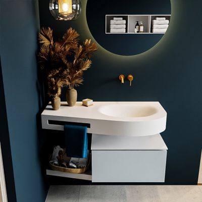 MONDIAZ RIVA 100cm badmeubel onderkast / planchet kleur Clay met 1 lade. Wastafel DULCET rechts 0 kraangaten kleur Talc. MONDIAZ RIVA 100cm badmeubel onderkast / planchet kleur Clay met 1 lade. Wastafel DULCET rechts 0 kraangaten kleur Talc.