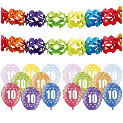 Partydeco 10 jaar feestartikelen pakket - 2x slingers en 12x ballonnen - verjaardag versiering