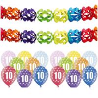 Partydeco 10 jaar feestartikelen pakket - 2x slingers en 12x ballonnen - verjaardag versiering Partydeco 10 jaar feestartikelen pakket - 2x slingers en 12x ballonnen - verjaardag versiering