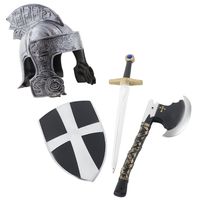 Ridder helm zilver-kleurig met set ridder speelgoed wapens - thumbnail