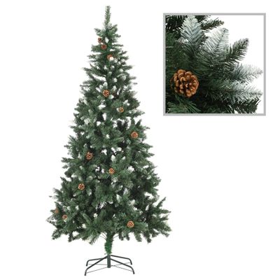 Kunstkerstboom met dennenappels en wit glitter 210 cm Kunstkerstboom met dennenappels en wit glitter 210 cm