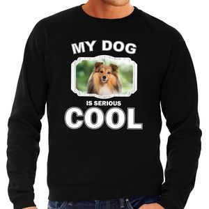 Sheltie honden sweater / trui my dog is serious cool zwart voor heren