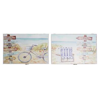 Decoratieve Doos DKD Home Decor Multicolour Hout MDF Strand Mediterrane Teller (2 Stuks)