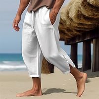 Voor heren Linnen broek Zomerbroek Strandbroeken Trekkoord Elastische taille Been met rits Effen Comfort Ademend Casual Dagelijks Feestdagen Linnen / katoenmix Modieus Klassieke Stijl Zwart Wit Lightinthebox