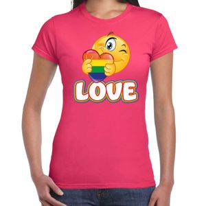 Bellatio Decorations Gay Pride shirt - love - regenboog - dames - roze  2XL  -