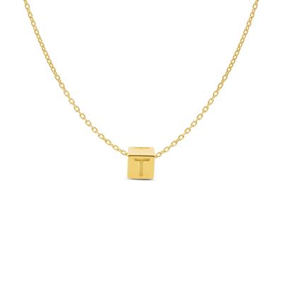 Minimalistische letter ketting cube - 14K GOUD - Goud - T