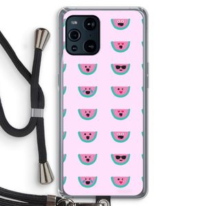 Smiley watermeloenprint: Oppo Find X3 Transparant Hoesje met koord