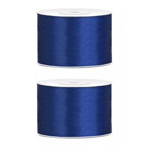 2x Hobby/decoratie donkerblauw satijnen sierlinten 5 cm/50 mm x 25 meter