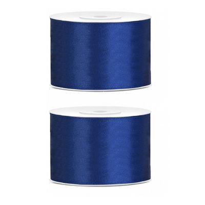 2x Hobby/decoratie donkerblauw satijnen sierlinten 5 cm/50 mm x 25 meter
