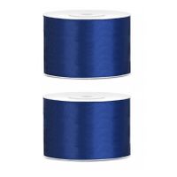 2x Hobby/decoratie donkerblauw satijnen sierlinten 5 cm/50 mm x 25 meter