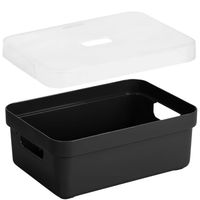 2x stuks opbergboxen/opbergmanden zwart van 9 liter kunststof met transparante deksel - Opbergbox