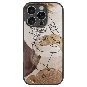 iPhone 16 Pro glazen hardcase - Abstract gezicht bruin