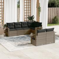 7-delige Loungeset met kussens poly rattan grijs