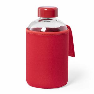 Glazen waterfles/drinkfles softshell bescherm hoes - rood - 600 ml - Sportfles - Bidon