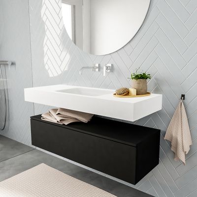 Mondiaz Alan badmeubel 120 cm urban 1 lade vrijhangend wastafel midden zonder kraangat wit