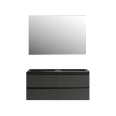 Badkamermeubel BWS Pepper Acryl Wastafel Mat Zwart Incl Spiegel met 2 Kraangaten 120x55x46 cm Antraciet