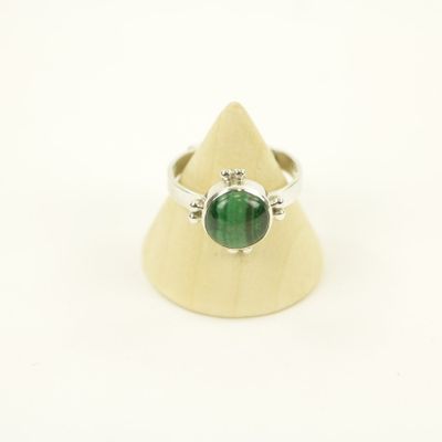 Zilveren Ring met Malachiet Maat 18 - Verstelbaar - Model 2 (Sterling Zilver 925)
