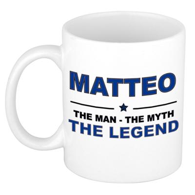 Matteo cadeau mok - man myth legend - naam koffiemok / beker - wit en blauw - 300 ml Matteo cadeau mok - man myth legend - naam koffiemok / beker - wit en blauw - 300 ml