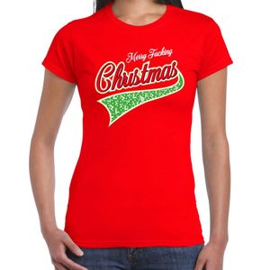 Fout kerst t-shirt merry fucking Christmas rood voor dames