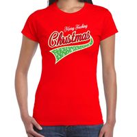 Fout kerst t-shirt merry fucking Christmas rood voor dames - thumbnail