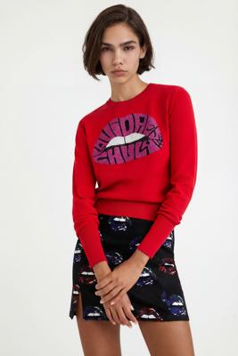 Fijngebreide trui met lippen - RED - XL