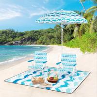 2-delige set Strandstoelen met Parasol & Stranddeken Parasol met Draagtas 2 Opvouwbare Stoelen Blauw