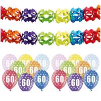 Partydeco 60 jaar feestartikelen pakket - 2x slingers en 12x ballonnen - verjaardag versiering Partydeco 60 jaar feestartikelen pakket - 2x slingers en 12x ballonnen - verjaardag versiering