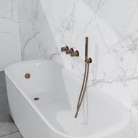 Fortifura Nebbio Badcombinatie-set - thermostaatkraan - inbouwdeel - inbouw uitbreiding - wandaansluitbocht - gladde doucheslang - staaf handdouche - badafvoer opbouw - geborsteld koper PVD (koper) SW1183069 SW1183076 SW1183082 SW970045 SW799407 SW