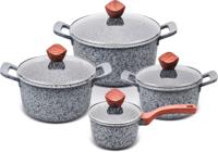 PROMIS Pottenset GRANITE, steelpan 16 cm, potten 20,24,28 bruine grepen