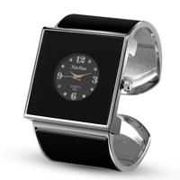 Vierkante grote wijzerplaat armband quartz horloge voor vrouwen (zwart)