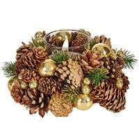 Kerst thema kaarsenhouder ornament gold/green nature 19 x 19 x 9 cm