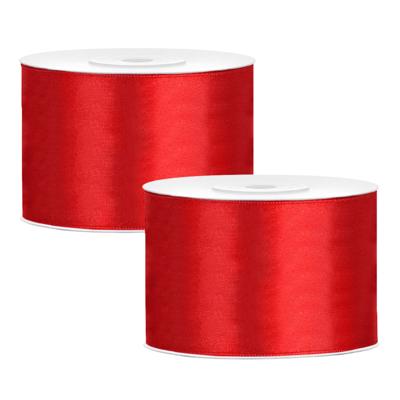 Partydeco Cadeaulint - 2x - rood - 5 cm x 25 meter - satijn - sierlint - inpakken - decoratie