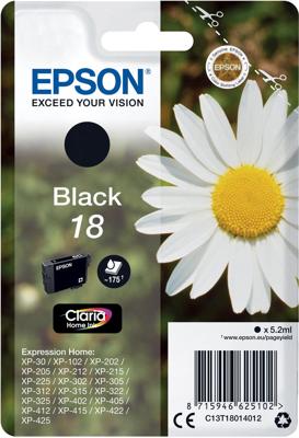 Epson inktcartridge 18, 175 pagina&apos;s, OEM C13T18014012, zwart