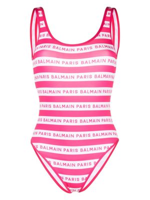 Balmain maillot de bain sans manches à logo imprimé - Rose Balmain maillot de bain sans manches à logo imprimé - Rose
