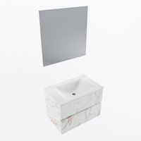 MONDIAZ VICA 70cm badmeubel onderkast Carrara 2 lades. Wastafel CLOUD midden zonder kraangat, kleur Talc met spiegel LED.