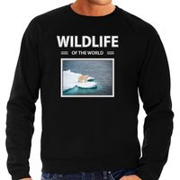 Ijsbeer sweater / trui met dieren foto wildlife of the world zwart voor heren - thumbnail