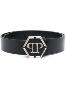 Philipp Plein ceinture en cuir à plaque logo - Noir