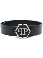 Philipp Plein ceinture en cuir à plaque logo - Noir - thumbnail