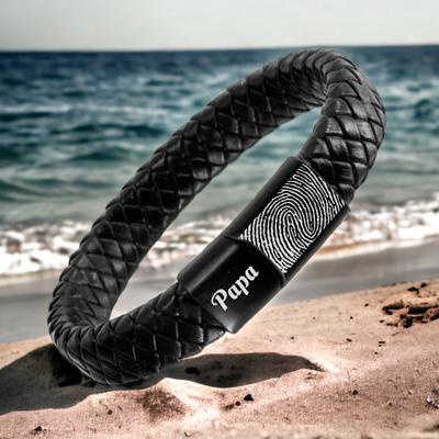 Leren Fingerprint armband voor mannen - zwart