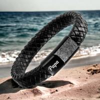 Leren Fingerprint armband voor mannen - zwart