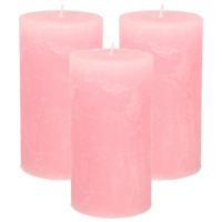 Stompkaars/cilinderkaars - 3x - roze - 7 x 13 cm - rustiek model