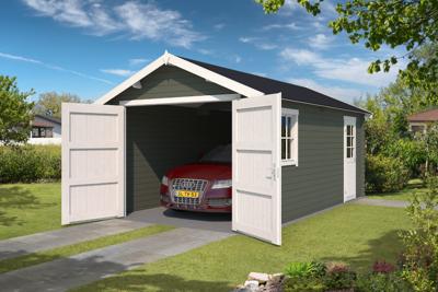 Outdoor Life Dillon Blokhut 320x560 cm 34 mm vuren Green Grey-Wit gecoat- Zadeldak- - Outdoor Life Outdoor Life Dillon Blokhut 320x560 cm 34 mm vuren Green Grey-Wit gecoat- Zadeldak- - Outdoor Life