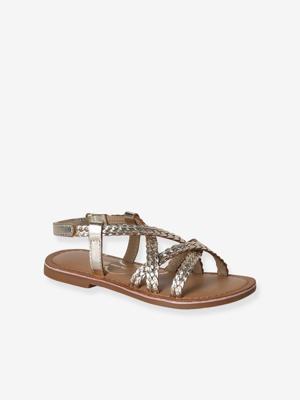 Sandalen voor meisjes van leer met vlechtwerk goud