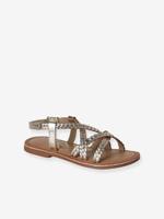 Sandalen voor meisjes van leer met vlechtwerk goud