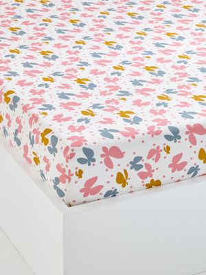 Kinderhoeslaken FLADDEREND roze met print