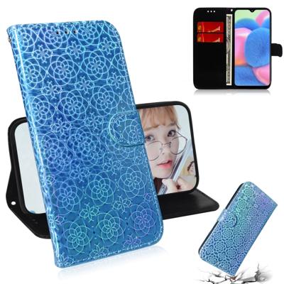 Voor Galaxy A50s effen kleur kleurrijke magnetische Buckle horizontale Flip PU lederen draagtas met houder & kaartsleuven & portemonnee & Lanyard (bla