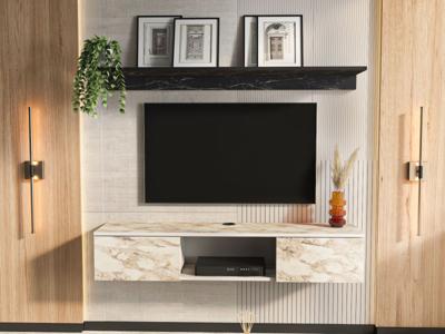 Tv-meubel met wandplank ELIAME 2 deuren marmer wit